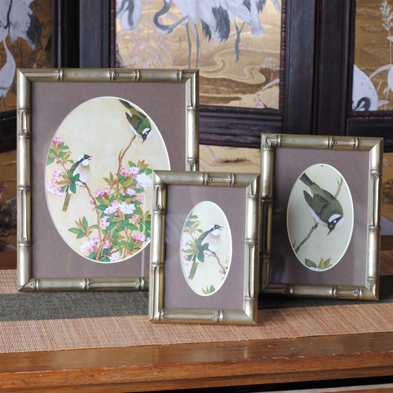 新中式实木金色竹节6寸7寸10寸相框组合复古风摆台中国风摆件装饰