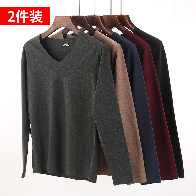 德绒无痕保暖上衣男士加绒发热加肥加大码长袖加厚秋衣打底内衣冬