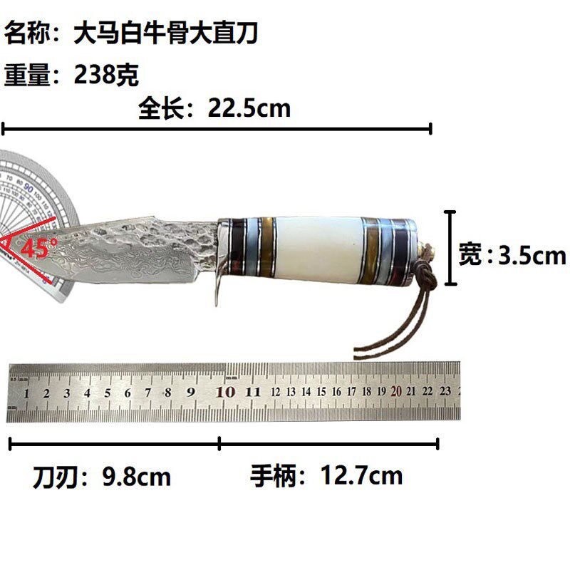 手工锻打大马士革钢牛骨手柄水果刀高硬度分割手把肉刀家用水果刀
