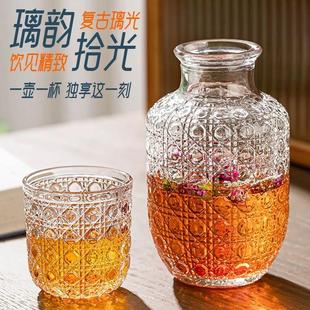 饮品冷泡瓶杯家用果汁果茶壶套组 覆古浮雕冷水壶玻璃冷水壶夏季
