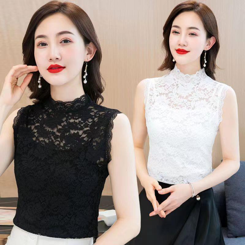 天猫正品花边假领子蕾丝打底衫女春秋新款半高领百搭内无袖立领打图片