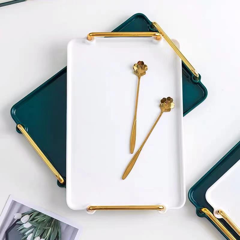 【天猫正品】欧式高档陶瓷托盘白色长方盘家用茶杯沥水盘咖啡杯收