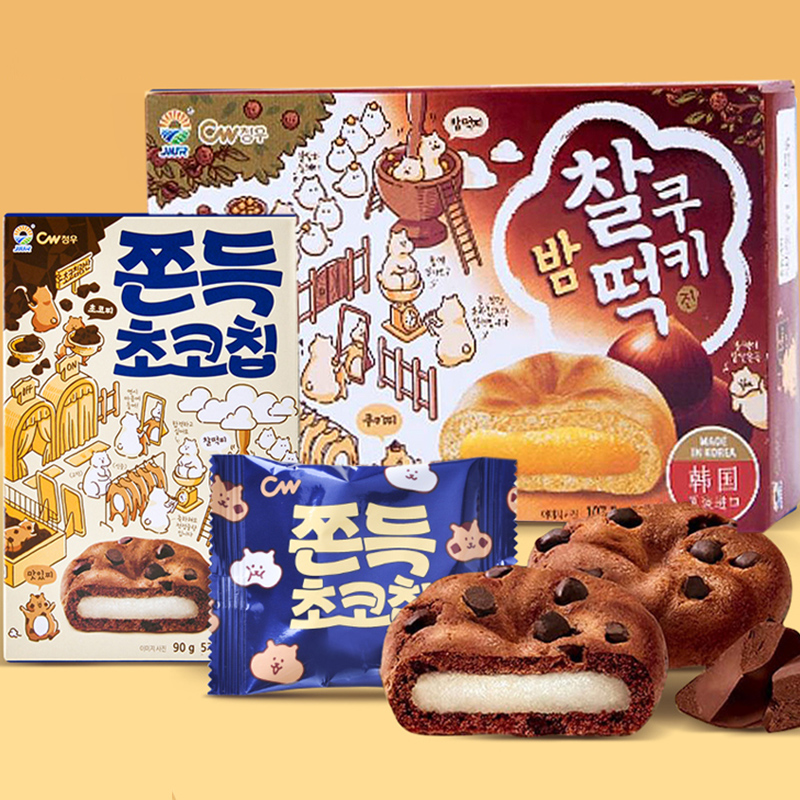 韩国进口CW青佑巧克力打糕麻薯糯米糍90g九日青右零食曲奇糕点