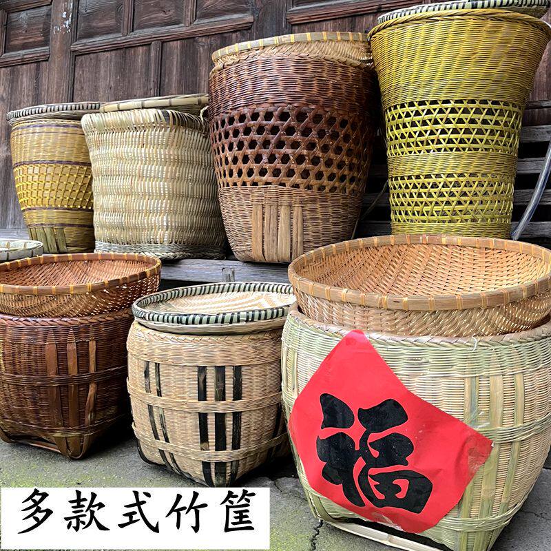 复古做旧竹编收纳筐干货水果筐竹筐创意装饰摆件展示筐商超酒店用