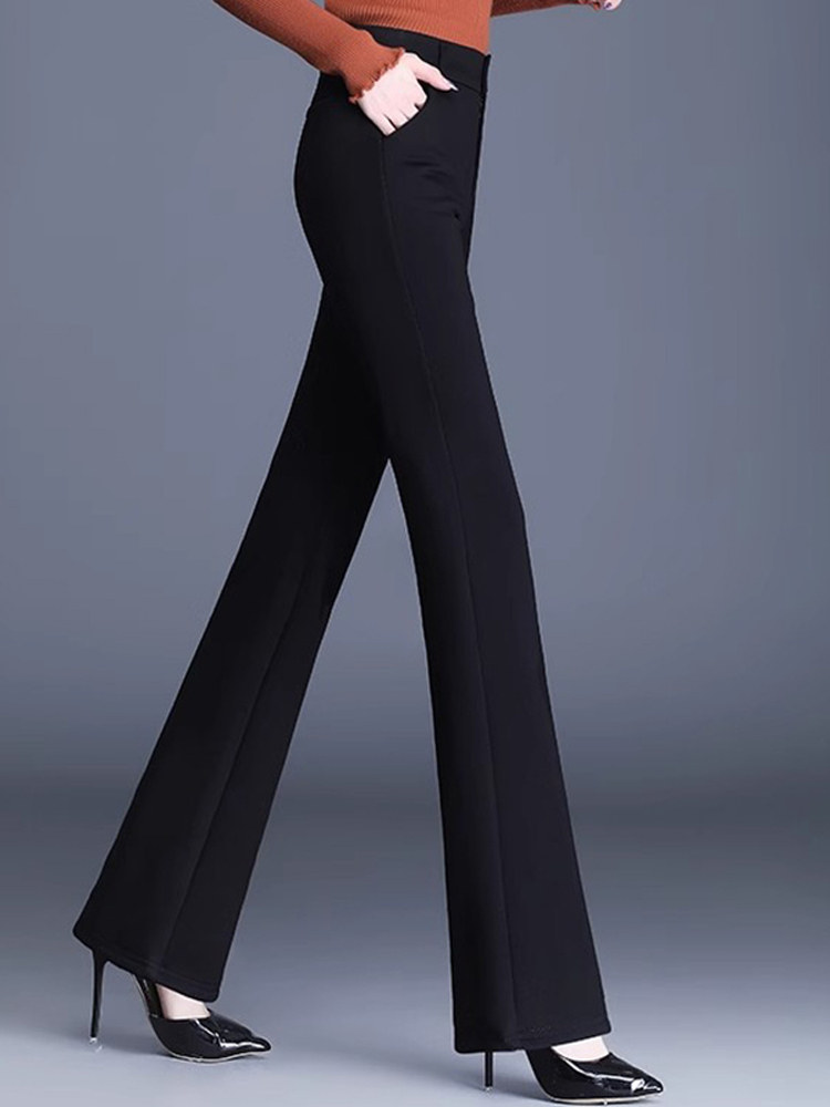 高级感喇叭裤女士秋冬加绒2025新款冬天高腰显瘦西装微喇裤子黑色