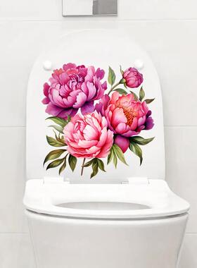 卡通生动的牡丹花马桶贴