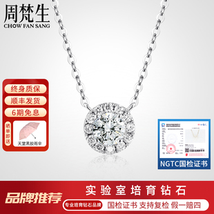周梵生【培育】钻石项链女一1克拉S925银群镶人工人造吊坠锁骨链