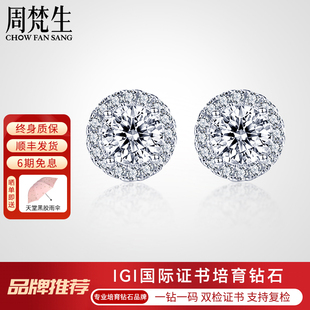 周梵生【培育】人工钻石耳钉18K金群镶显大人造钻石耳环耳饰女款