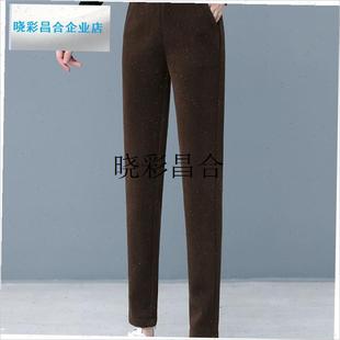 焦糖棕裤子女冬季加绒加t厚一条过冬灯心绒女裤冬天宽松罗卜哈伦l