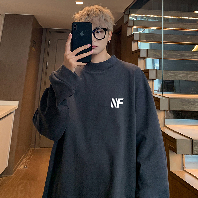 德绒打底衫男秋冬季2025新款半高领大码套头上衣美式宽松休闲针织