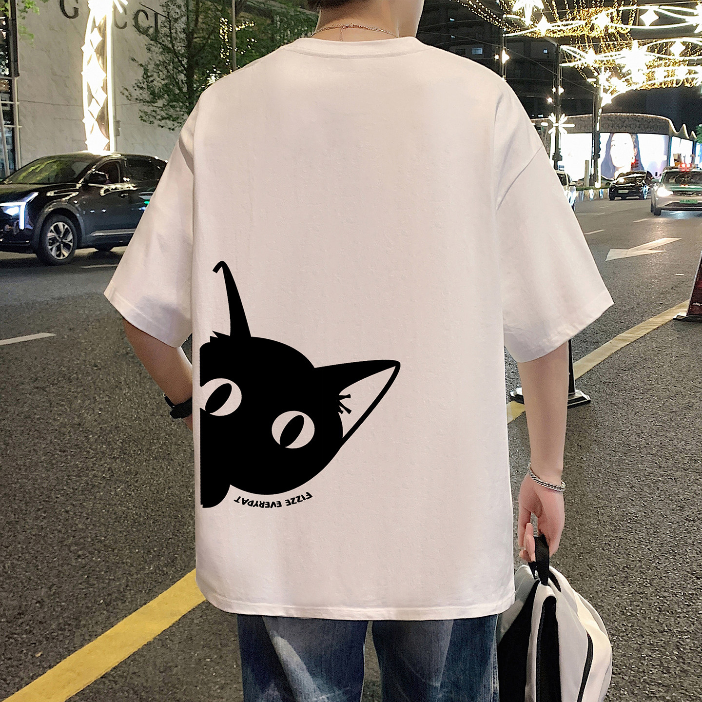 卡通猫咪纯棉短袖t恤男夏季新款宽松半袖情侣大码港风上衣服男款,男装,T恤,淘宝优惠券,粉丝福利购,淘宝优惠卷