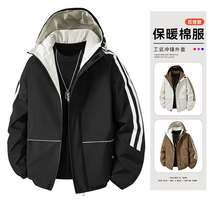 美式工装连帽棉衣男秋冬季新款重磅宽松加厚保暖冬装棉服大码外套
