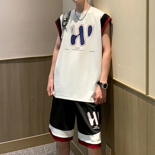 2025新款 無袖 背心套裝 男夏季 休閑籃球跑步兩件套 透氣寬松運動短褲