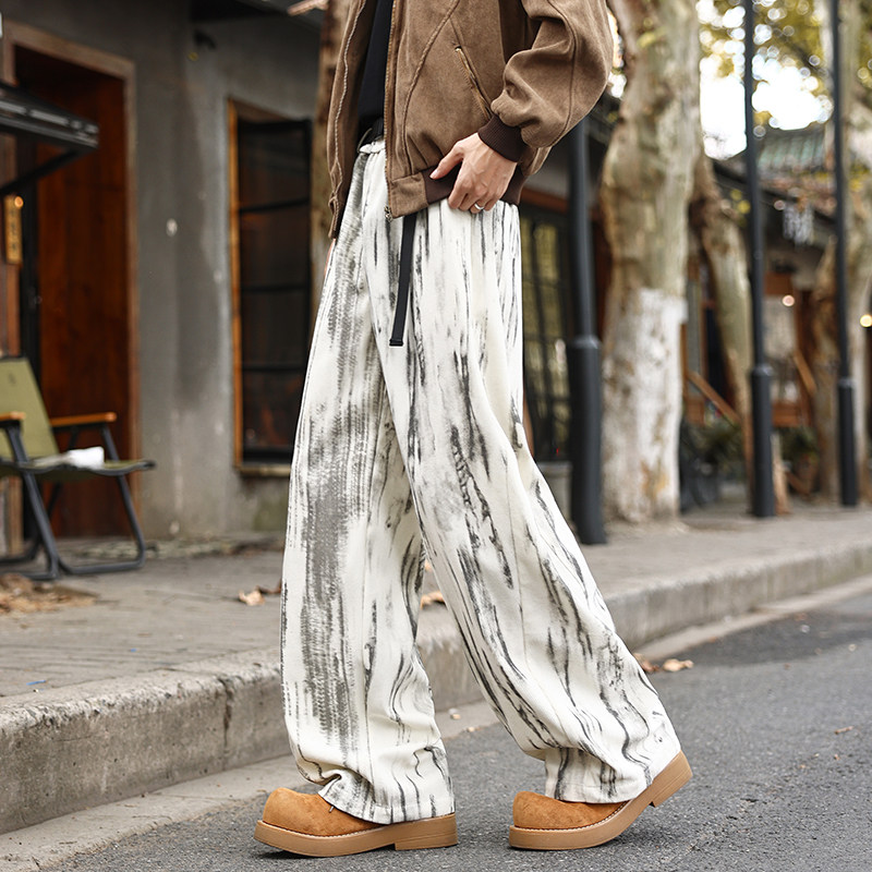 卫裤男秋冬季新款宽松直筒垂感休闲裤男士港风阔腿美式潮牌长裤