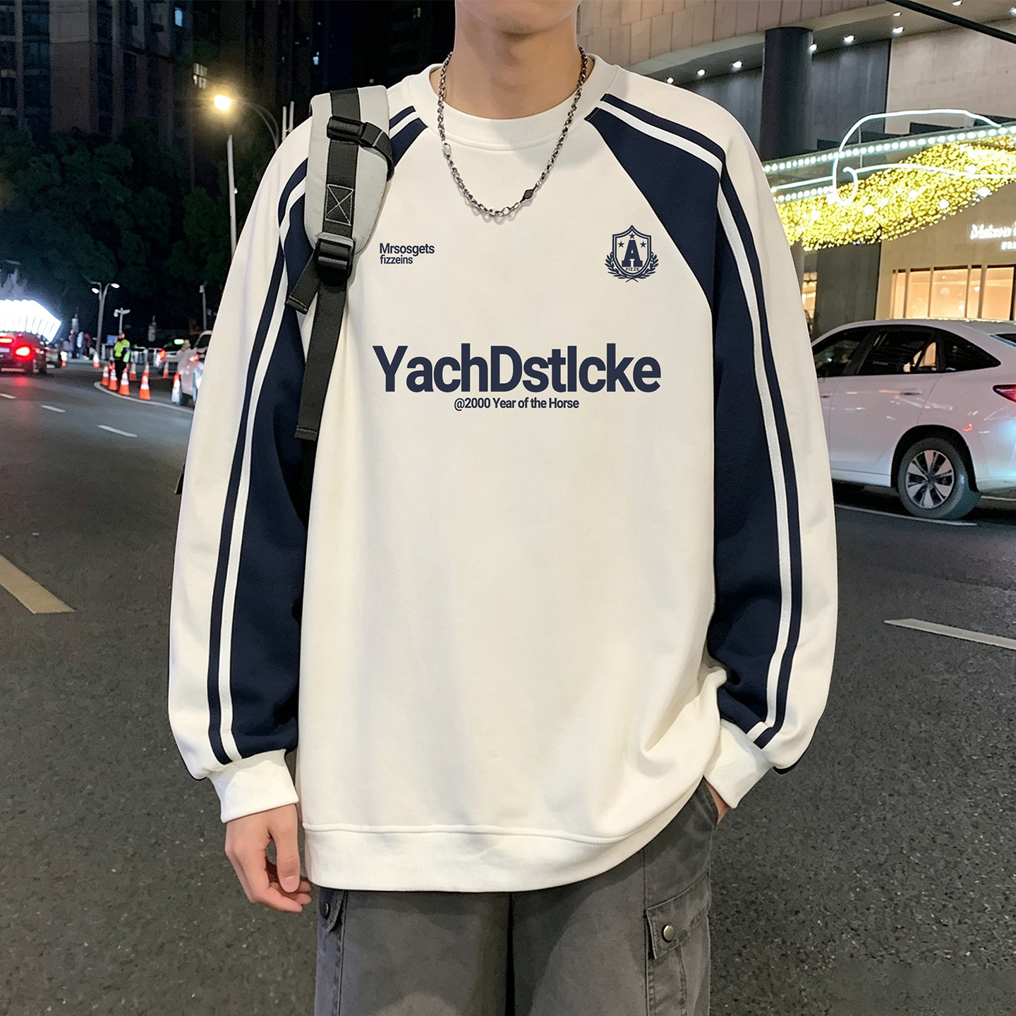 条纹撞色卫衣男春秋季2026新款重磅宽松青少年美式大码套头上衣服