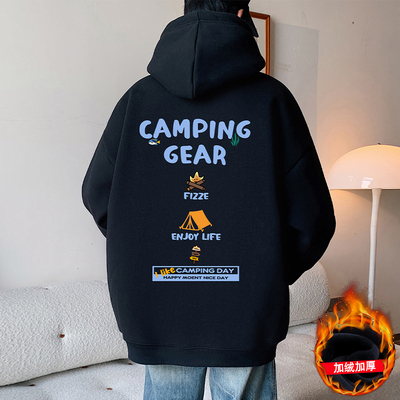 加绒卫衣男秋冬季潮牌青少年宽松衣服美式高街连帽衫休闲外套男款