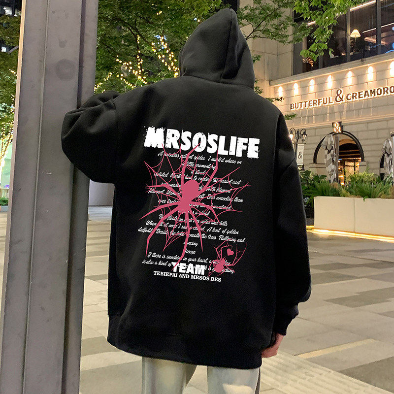 美式潮牌chic连帽卫衣男春秋季新款港风宽松青少年重磅男生外套潮