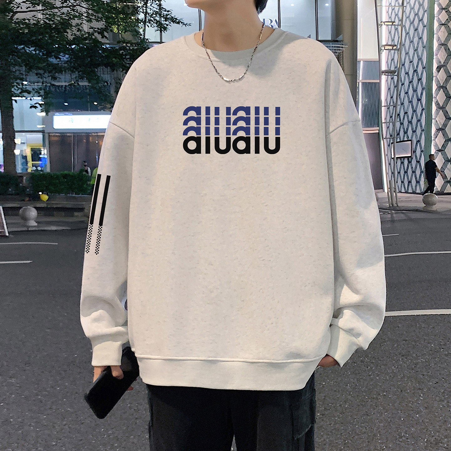 高街潮牌印花宽松无帽卫衣男春秋季2026新款美式重磅圆领套头衣服