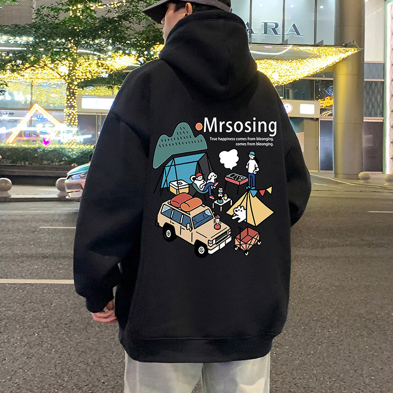 美式卫衣男春季新款重磅潮牌青少年连帽上衣男生卡通印花港风外套