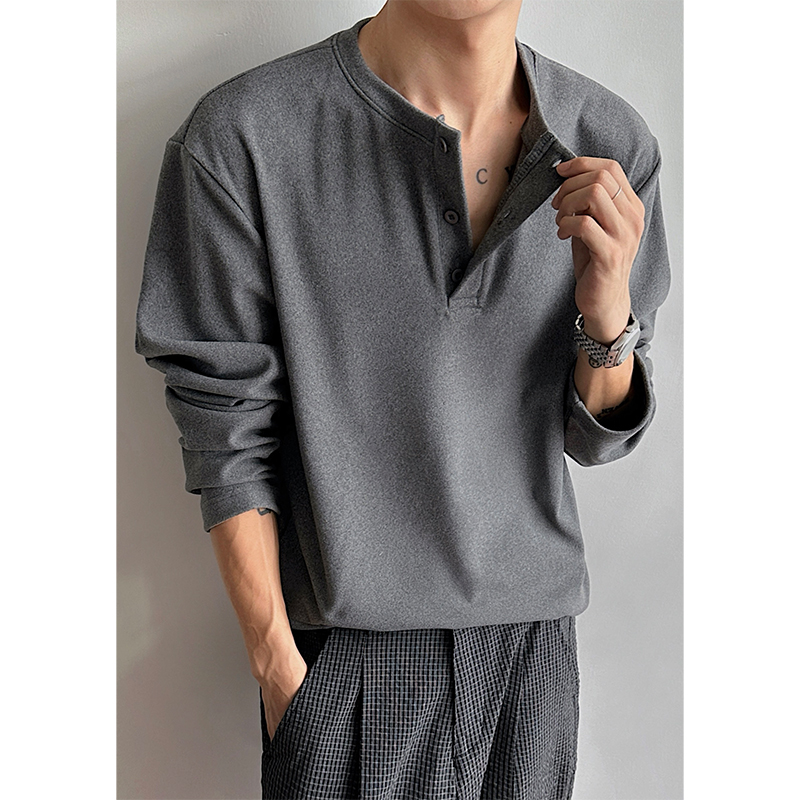 德绒打底衫亨利领美式休闲长袖T恤情侣2025新款秋冬保暖衣服男生