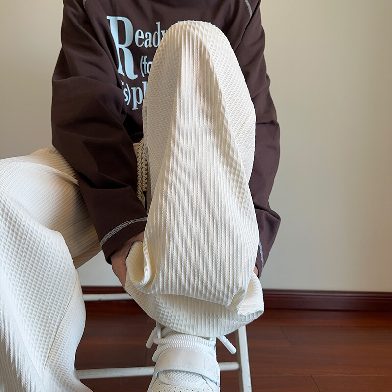 竖条纹阔腿休闲裤男春秋季新款潮牌美式垂感直筒运动长裤宽松裤子