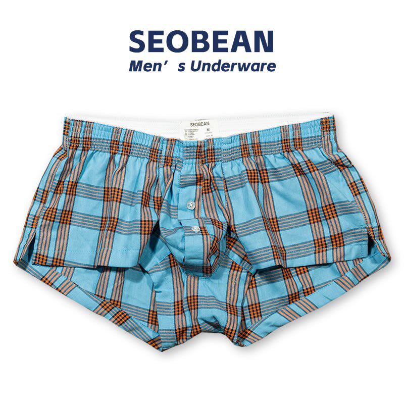 格子阿罗裤男舒爽透气纯棉男士内裤家居裤个性宽松睡裤平角裤头潮