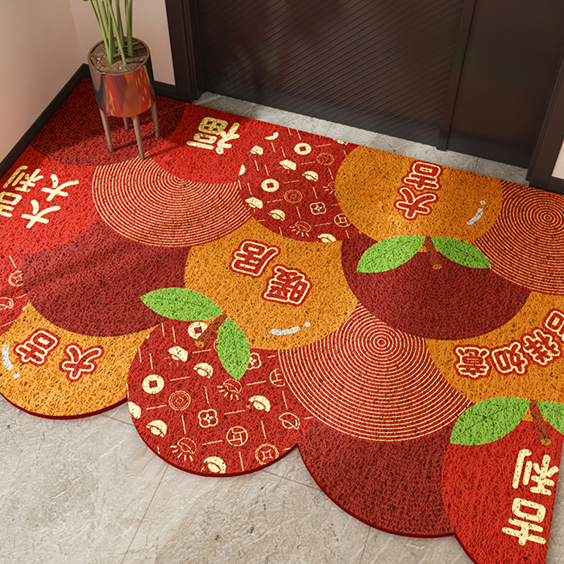 入户门地垫喜庆进门地毯门口玄关丝圈换鞋脚垫蹭土可裁剪红色新年