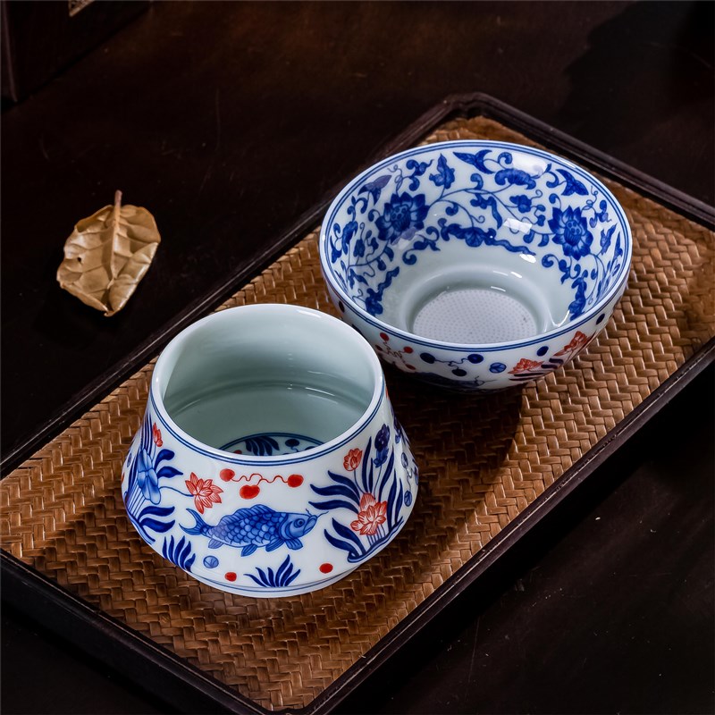 景德镇瓷器仿古青花瓷鱼藻纹茶漏中式风过滤器茶滤茶室家用茶具