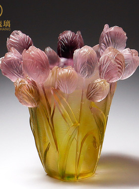 琉璃工艺品郁金香花瓶摆件客厅插花餐桌茶几装饰轻奢温馨乔迁礼物