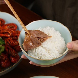 不开片汝窑饭碗餐具套装家用景德镇陶瓷复古汝瓷高颜值青瓷礼盒装