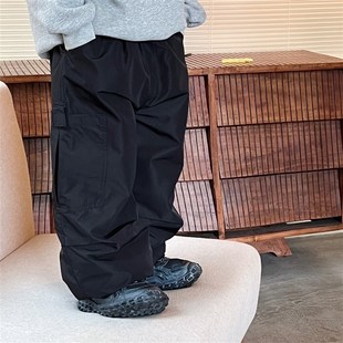 男童裤子秋冬加绒加厚儿童棉裤黑色夹棉工装裤男孩冬装2024新款潮