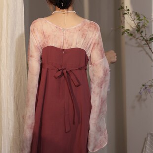 喵吉复古国风新中式长款宽松改良汉服小个子汉元素红色连衣裙女夏