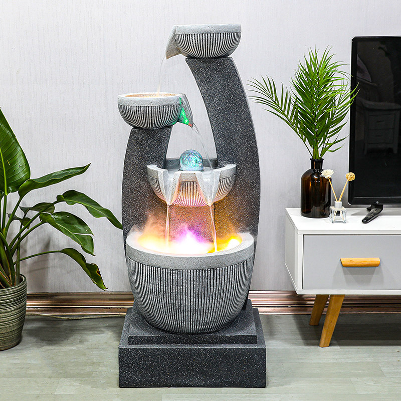 欧式流水喷泉家居客厅室内加湿器电视柜旁落地摆件店铺前台装饰品