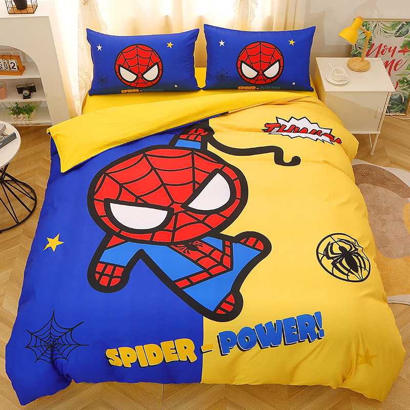 钢铁蜘蛛侠四件套儿童床上用品单人学生三件套女童公主被套罩床单