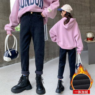 女童裤子春秋2023新款季儿童牛仔裤直筒中大童女孩黑色加绒冬潮软