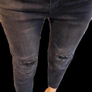 黑色高腰假破洞小脚牛仔裤女夏季薄款小个子修身显瘦弹力铅笔裤
