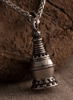 ROCK PUNK国风钛钢复古佛塔舍利吊坠莲花底挂件气质男士项链配饰