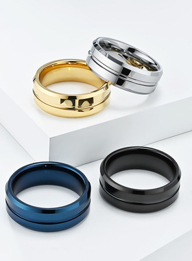 跨境简约冷淡风8mm钨钢戒指男士轻奢高级感钨金手饰品Tungsten