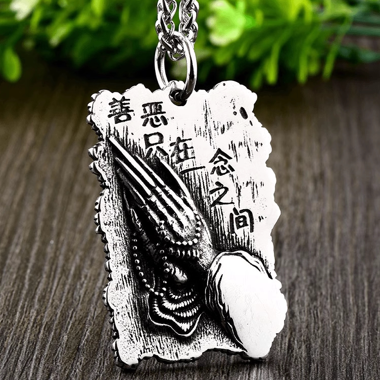 ROCK PUNK宽版善恶一念间男士钛钢吊坠 潮牌个性项坠做旧坠链项链