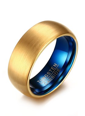 潮流饰品，时尚饰品批发 8MM钨钢戒指金色+蓝色 男士 TCR-053