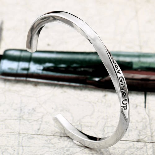 ROCK PUNK欧美时尚字母钛钢手镯 男女个性开口C型不锈钢潮流手环