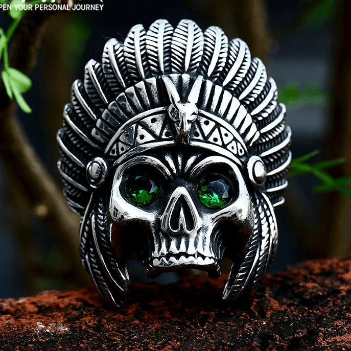 Rock Punk朋克风 时尚潮牌男士项链印第安酋长骷髅头吊坠夸张个性