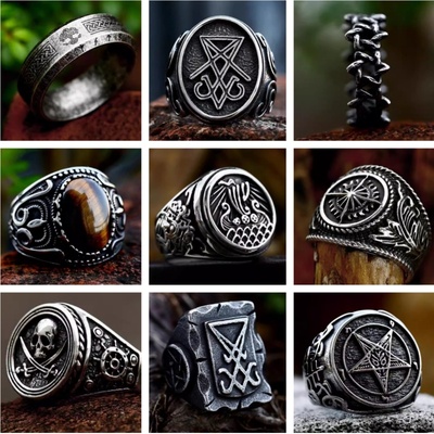 ROCK PUNK潮牌欧美风宽版霸气时尚钛钢戒指男士五角星生命树指环