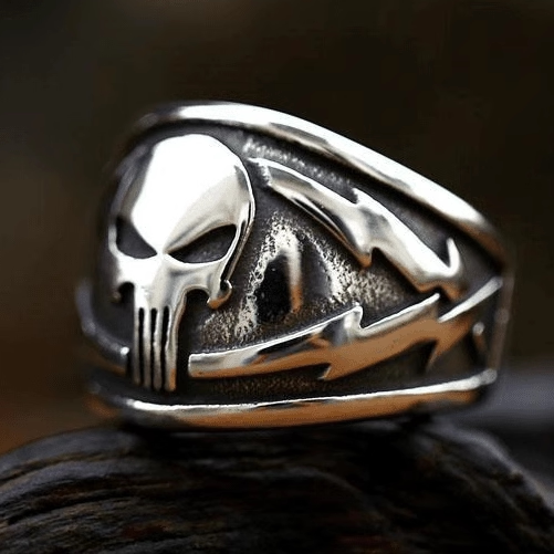ROCK PUNK时尚潮牌骷髅头钛钢指环欧美男士复古朋克风中指环霸气
