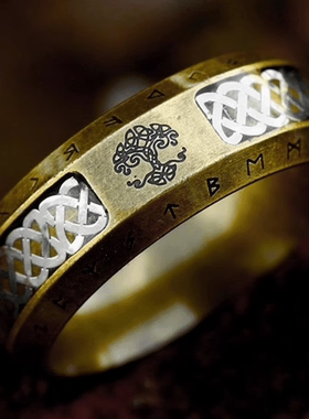 ROCK PUNK时尚潮牌北欧维京怀旧金色戒指个性凯尔特结男士食指环