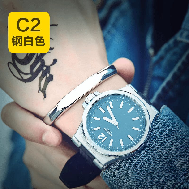 ROCK PUNK复古气质时尚钛钢男士钛钢潮手镯 简约小众百搭手工手环