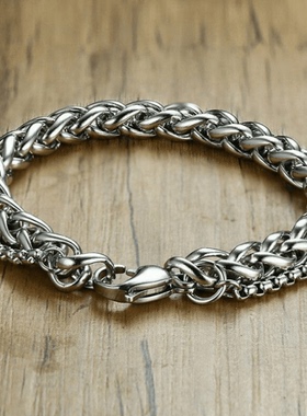 ROCK PUNK时尚小众设计编织手链冷淡风男士潮牌轻奢双链条手饰品