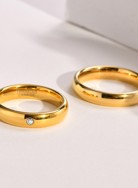 跨境货源 钨钢戒指 情侣对戒 镶锆石4mm钨钢戒指 金色戒指TCR-076