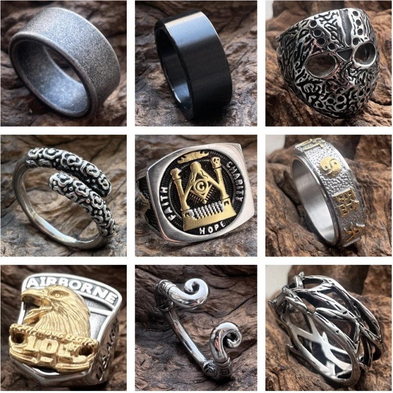 霸气大码个性朋克风复古钛钢戒指男老鹰骷髅潮人不锈钢不掉色指环