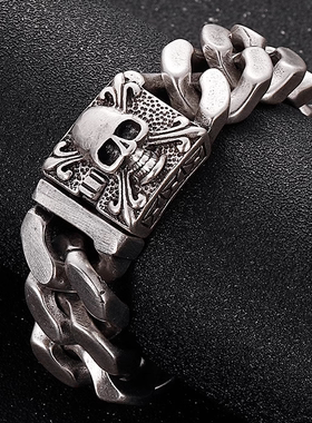 Rock Punk朋克个性海贼王骷髅头手链 欧美男士复古风夸张霸气饰品